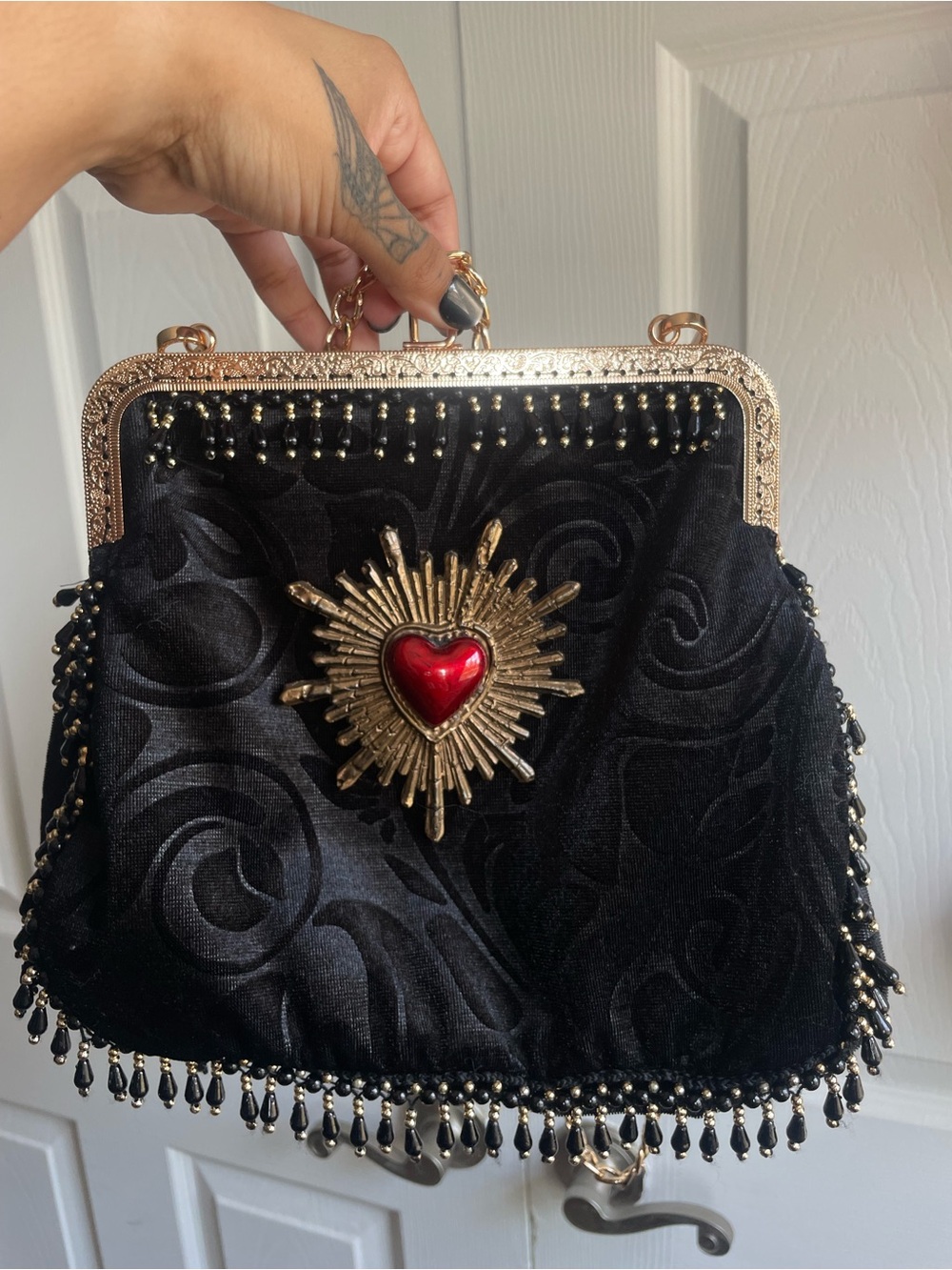 Handmade Heart Cross Black Purse